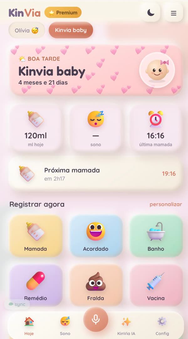 Registro em um toque no app Kinvia