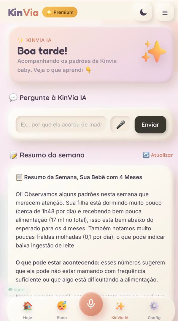 Kinvia IA lendo a rotina do bebê